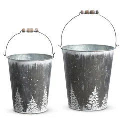 Raz Set Of 2 Galvanized Buckets With Trees Christmas Decorations 4355001
