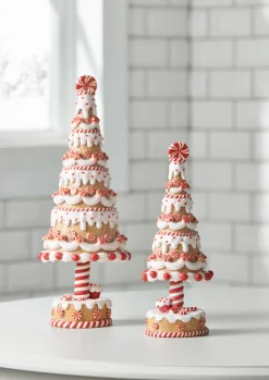 Raz Set Of 2 Gingerbread And Peppermint Christmas Trees 4316092