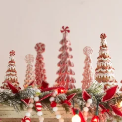 Raz Set Of 2 Gingerbread And Peppermint Christmas Trees 4316092