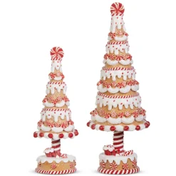 Raz Set Of 2 Gingerbread And Peppermint Christmas Trees 4316092