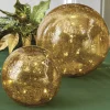 Raz Set Of 2 Gold Mercury Glass Lighted Ball Christmas Decoration 4222802