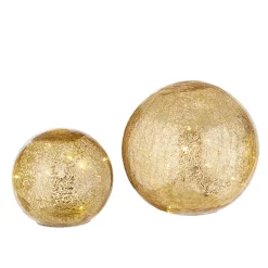 Raz Set Of 2 Gold Mercury Glass Lighted Ball Christmas Decoration 4222802