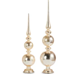 Raz Set Of 2 Gold Textured Standing Finial Glass Christmas Decoration 4324555