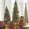 Raz Set Of 2 Green Bottle Brush Tree With Ornaments In Gold Urn 4215502