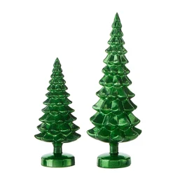 Raz Set Of 2 Green Glass Tree Christmas Decoration 4222940