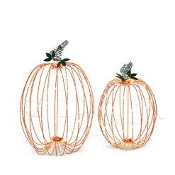 Raz Set Of 2 Large Lighted Metal Pumpkins Halloween Decoration 4340651