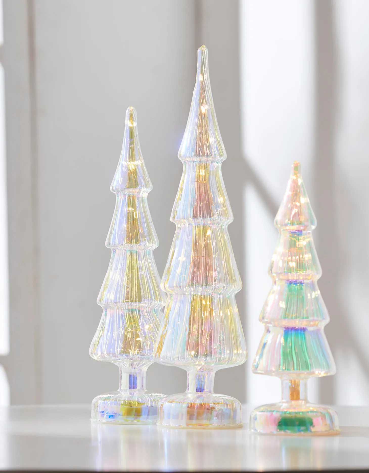 Raz Set Of 3 Lighted Iridescent Glass Tree Christmas Decoration 4222911