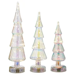 Raz Set Of 3 Lighted Iridescent Glass Tree Christmas Decoration 4222911