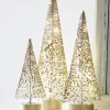 Raz Set Of 3 Lighted White Bottle Brush Trees With Gold Glitter 4215506