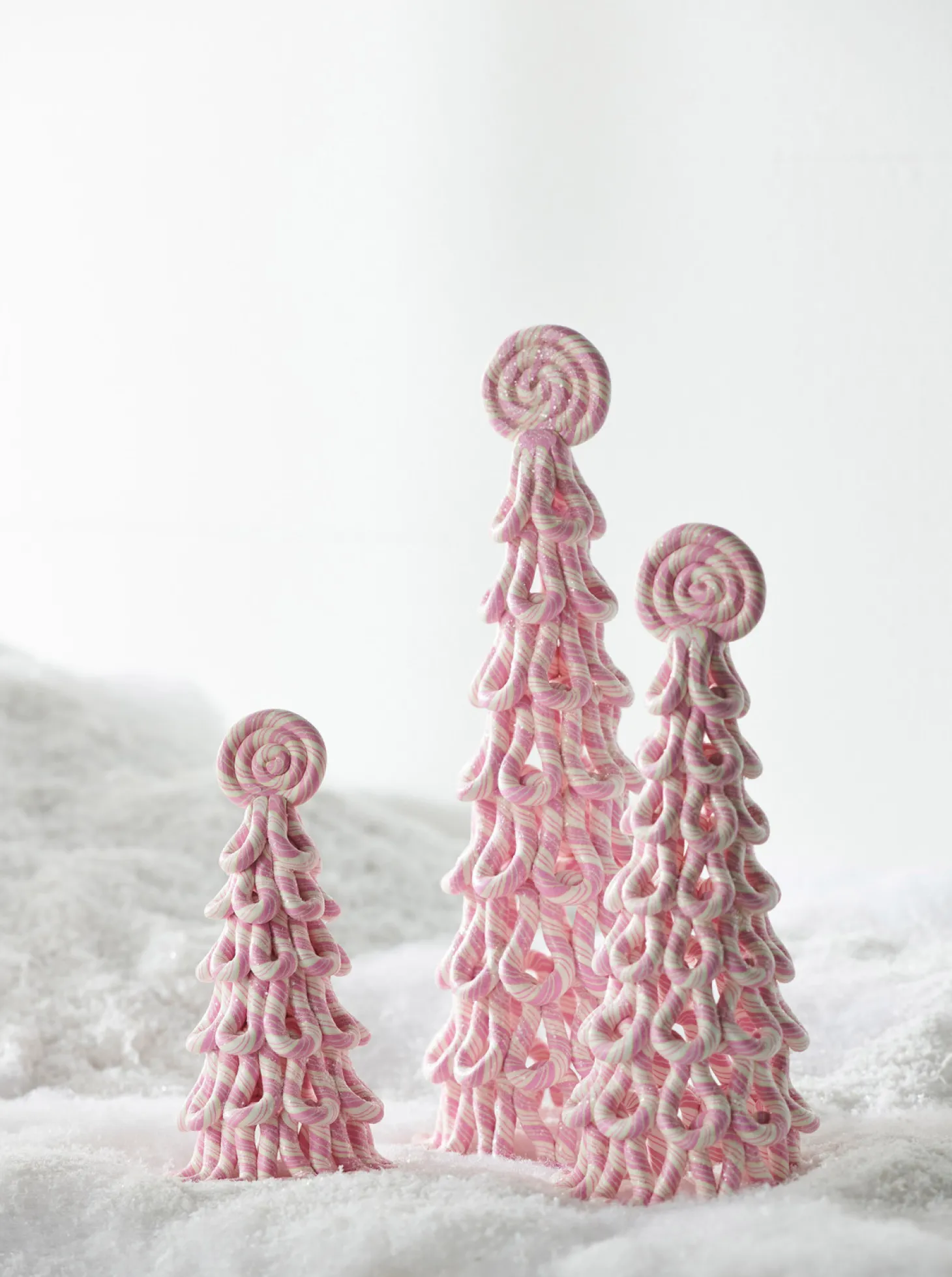 Raz Set Of 3 Pink Peppermint Christmas Trees 4316051