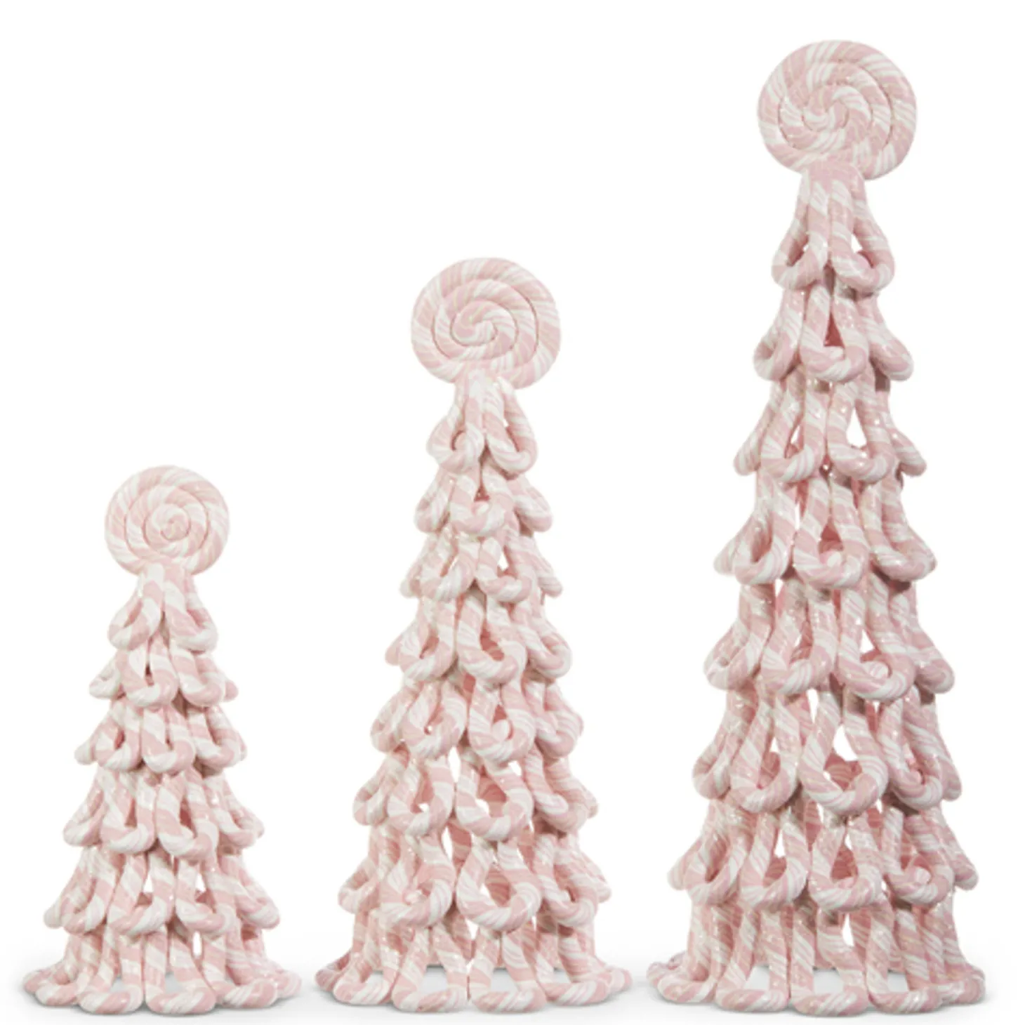 Raz Set Of 3 Pink Peppermint Christmas Trees 4316051