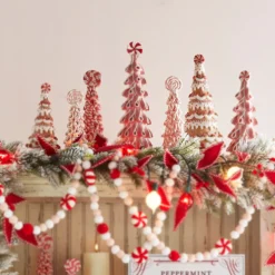 Raz Set Of 3 Pink Peppermint Christmas Trees 4316051