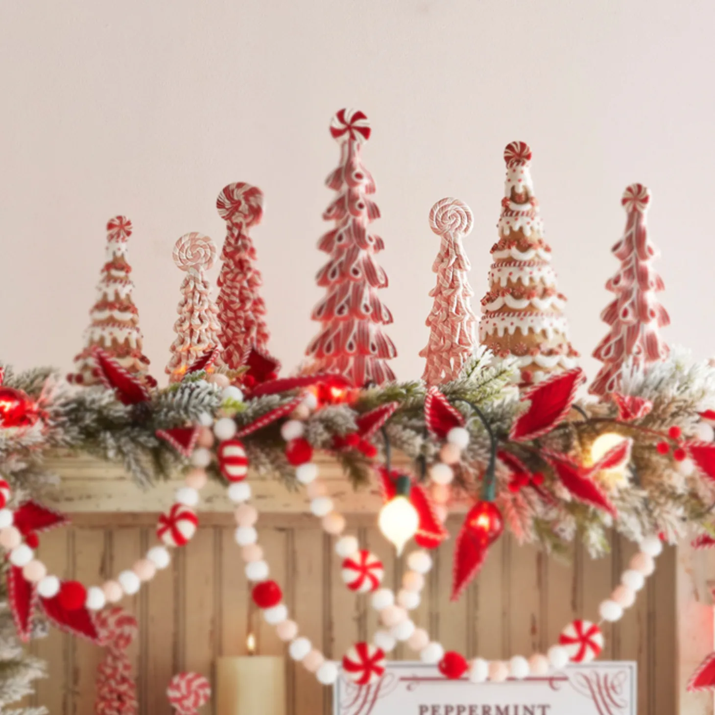 Raz Set Of 3 Pink Peppermint Christmas Trees 4316051
