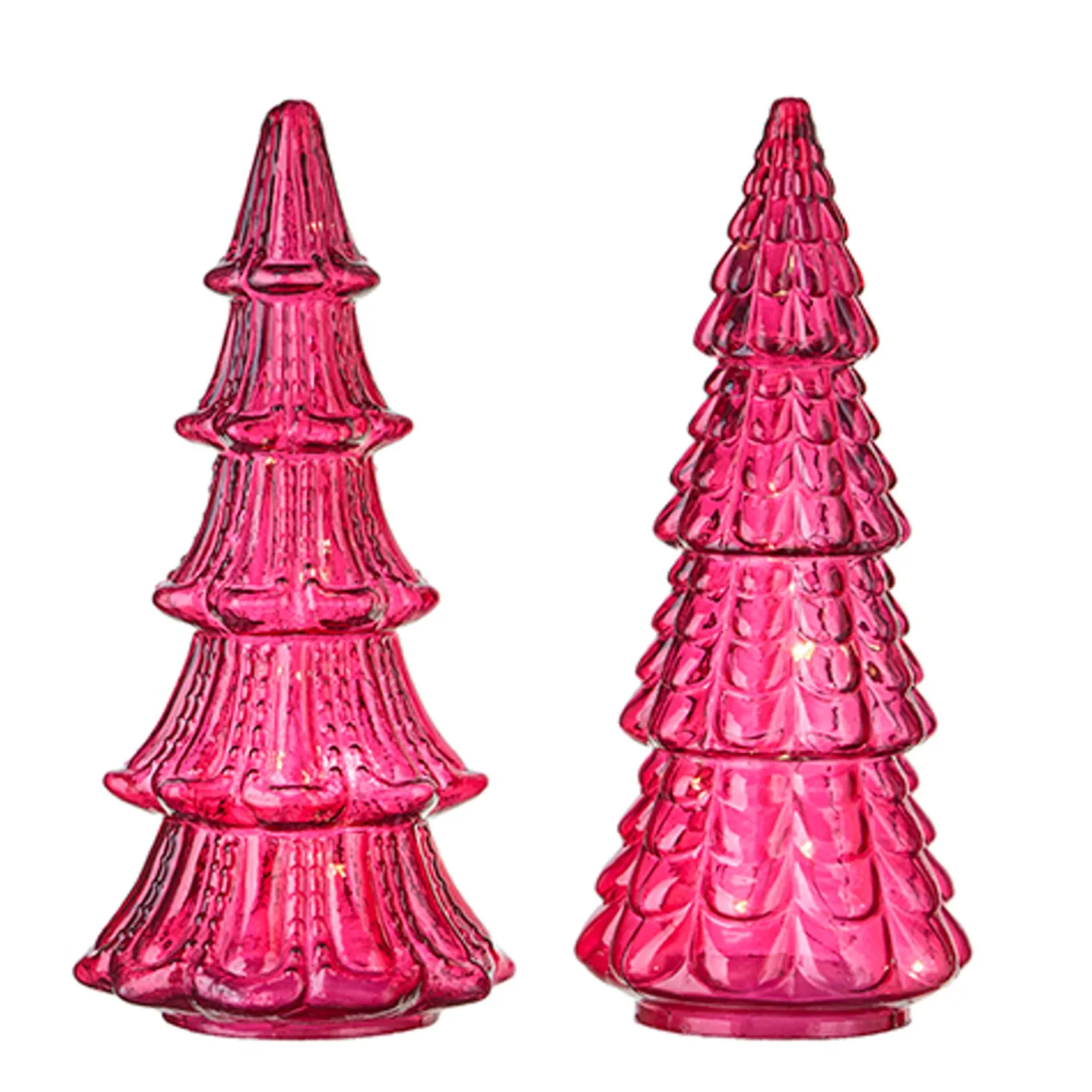 Raz Set Of 2 Pink Textured Glass Lighted Christmas Tree Decoration 4220113