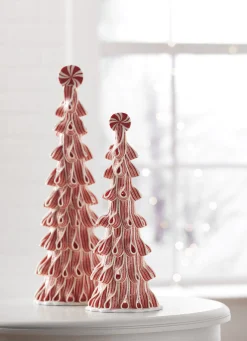 Raz Set Of 2 Ribbon Candy Trees Christmas Decoration 4314120