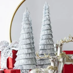 Raz Set Of 2 Silver Tinsel Tree Christmas Decoration 4334055