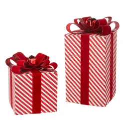 Raz Set Of 2 Striped Package Christmas Ornament Or Decoration 4202415