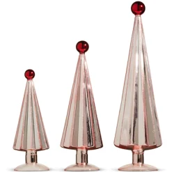 Raz Set Of 3 Sugar Plum Fairy Pink With Red Ball Topper Christmas Trees 4322951