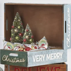Raz Set Of 2 Very Merry Christmas Crate Decoration 4112320
