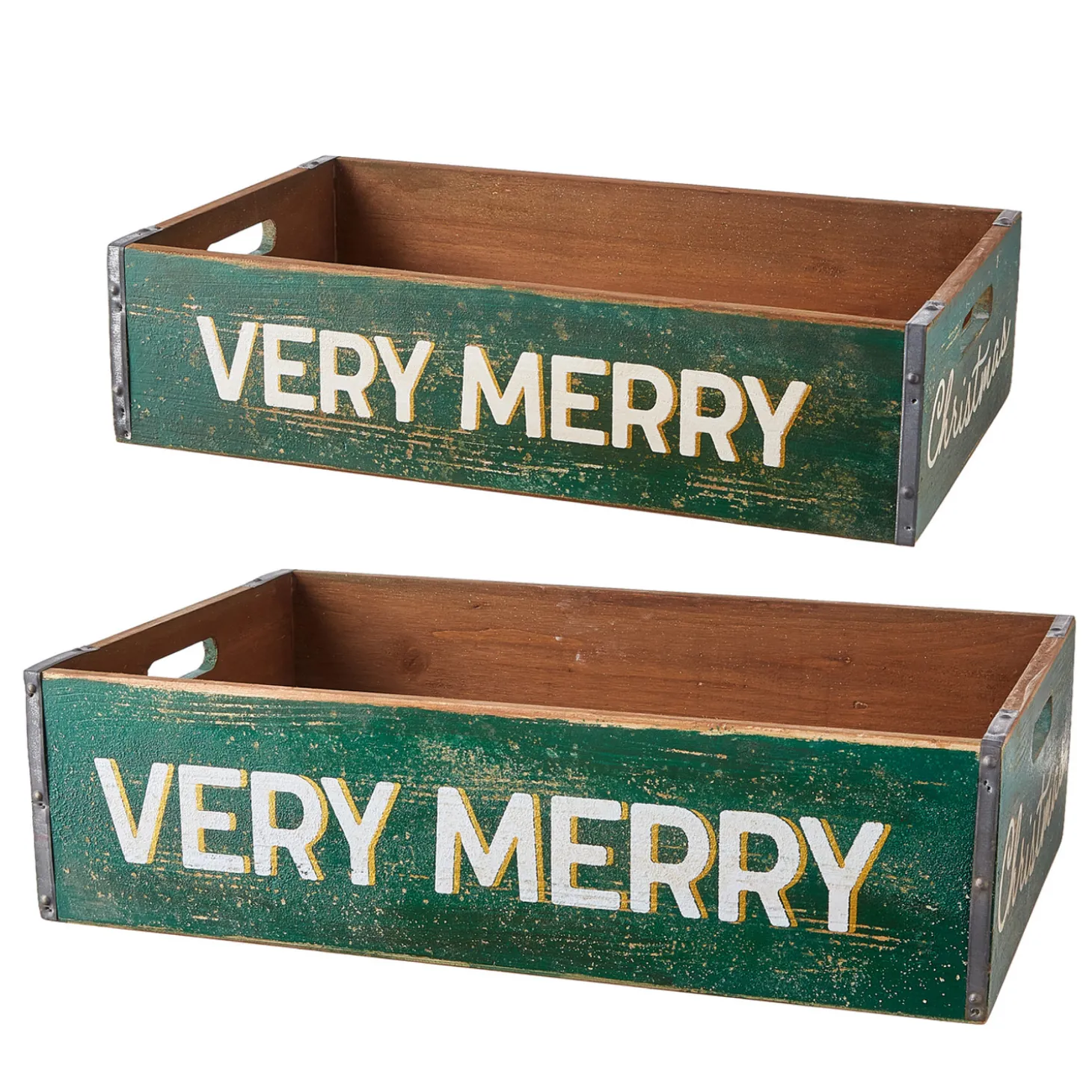 Raz Set Of 2 Very Merry Christmas Crate Decoration 4112320