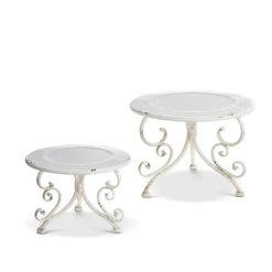 Raz Set Of 2 White Distressed Metal Risers Stands 4228915