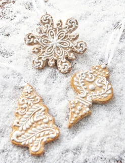 Raz Set Of 3 White Icing Gingerbread Cookies Christmas Ornaments 4110246