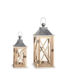 Raz Set Of 2 Wood And Metal Christmas Lantern 4337902