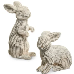 Raz White Basketweave Wicker Rabbits Set Of 2 Easter Decorations 4411076