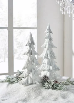 Raz White Carved Christmas Tree Decoration Set Of 2 4401619