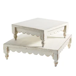 Raz White Distressed Scalloped Risers Set Of 2 4327912