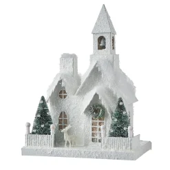Raz White Flocked LED Lighted Battery Operated Christmas House