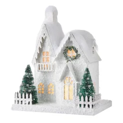Raz White Flocked LED Lighted Battery Operated Christmas House