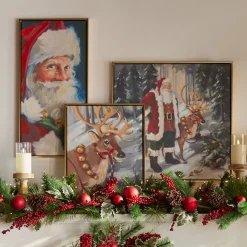 Raz Woodland Santa And Reindeer Textured Frame Christmas Wall Art