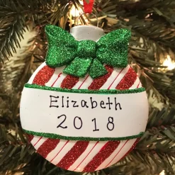 Red Stripes Christmas Ball Personalized Christmas Ornament