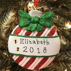 Red Stripes Christmas Ball Personalized Christmas Ornament