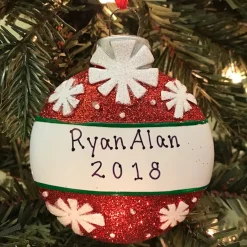 Red With Snowflakes Ball Personalized Christmas Ornament