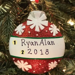 Red With Snowflakes Ball Personalized Christmas Ornament