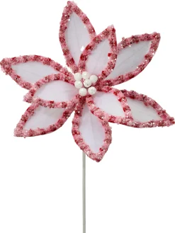 Regency 22" Candy With Snow And Glitter Poinsettia Stem Christmas Pick MTX73365