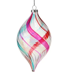 Regency 4.5" Clear Glass With Colorful Swirl Retro Glass Finial Christmas Ornament MTX73596