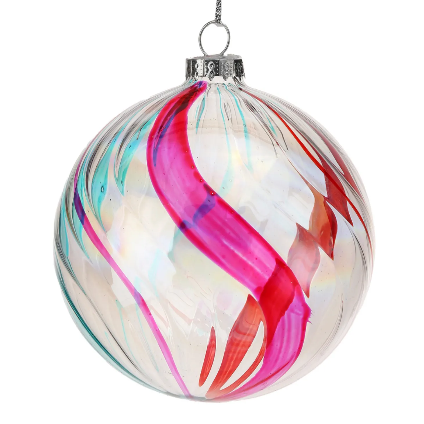 Regency 4.5" Clear Glass With Colorful Swirl Retro Glass Finial Christmas Ornament MTX73596
