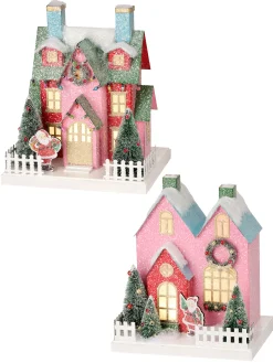 Regency 10" LED Battery Operated Pink Cardboard Village House Christmas Decoration MTX73877