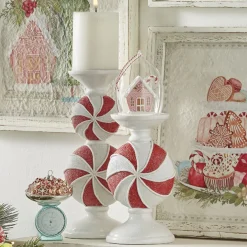 Regency 9" Or 11.5" Peppermint Candy Candle Holder Christmas Decoration