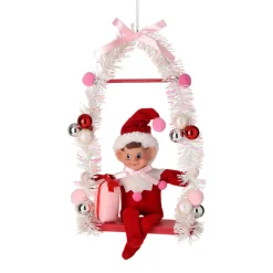 Regency 12" Pink Or Red Pixie Elf On Swing Christmas Ornament MTX74256