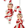 Regency 5" Set Of 2 Porcelain Candy Cane Kids Christmas Ornament MTX74306