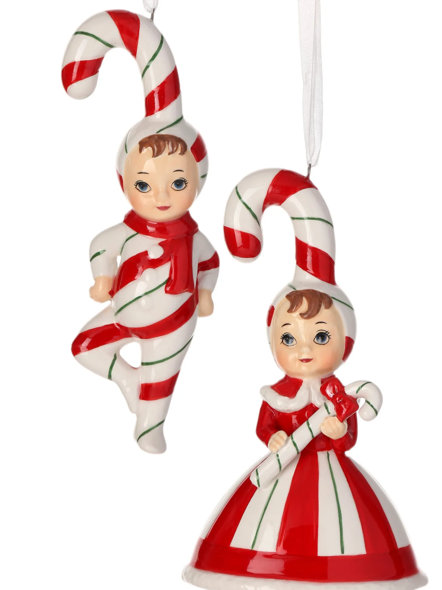 Regency 5" Set Of 2 Porcelain Candy Cane Kids Christmas Ornament MTX74306