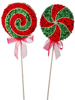 Regency 18" Set Of 2 Sequin Lollipop Stem Christmas Tree Picks MTX73545