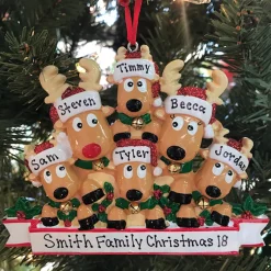 Reindeer Family Of 6 Personalized Christmas Ornament