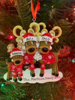 Reindeer Family Of 3 Personalized Christmas Ornament OR2256-3