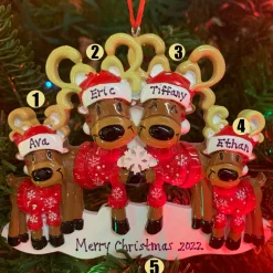 Reindeer Family Of 4 Personalized Christmas Ornament OR2256-4