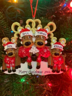 Reindeer Family Of 4 Personalized Christmas Ornament OR2256-4